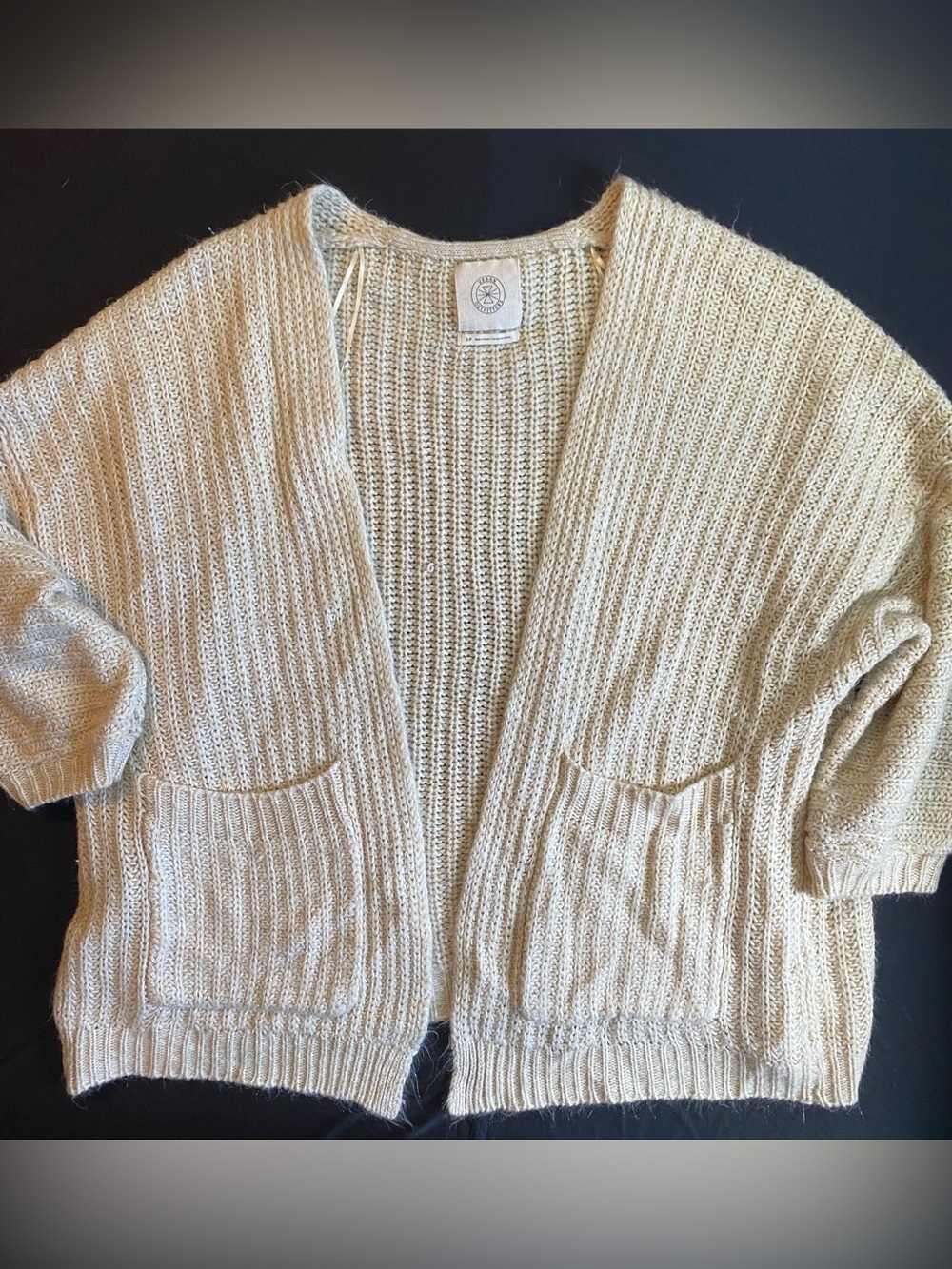 Urban Outfitters Cream Open-Front Knit Cardigan with Pockets